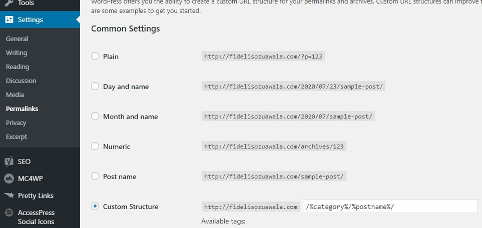 change permalink structure